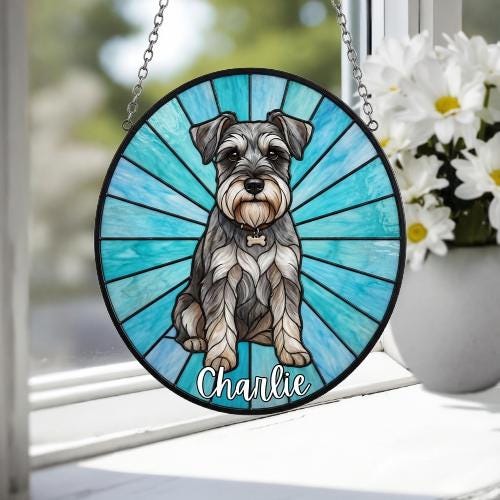 Custom Miniature Schnauzer Window Hanging Suncatcher, Dog Name Suncatcher Decor, Stained Glass Window Hanging Decoration, Gift For Dog Lover - image 4
