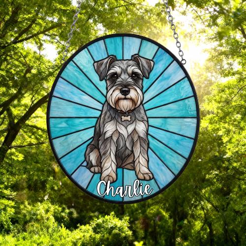 Custom Miniature Schnauzer Window Hanging Suncatcher, Dog Name Suncatcher Decor, Stained Glass Window Hanging Decoration, Gift For Dog Lover - image 5