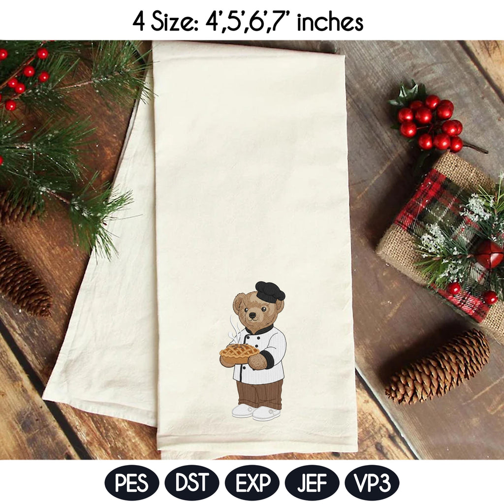 Teddy Bear Baker Embroidery Design, Baking and Cooking Bear Embroidery, Pastry Chef Machine File, Stylish Bear, 4 sizes, Digital Download - image 4