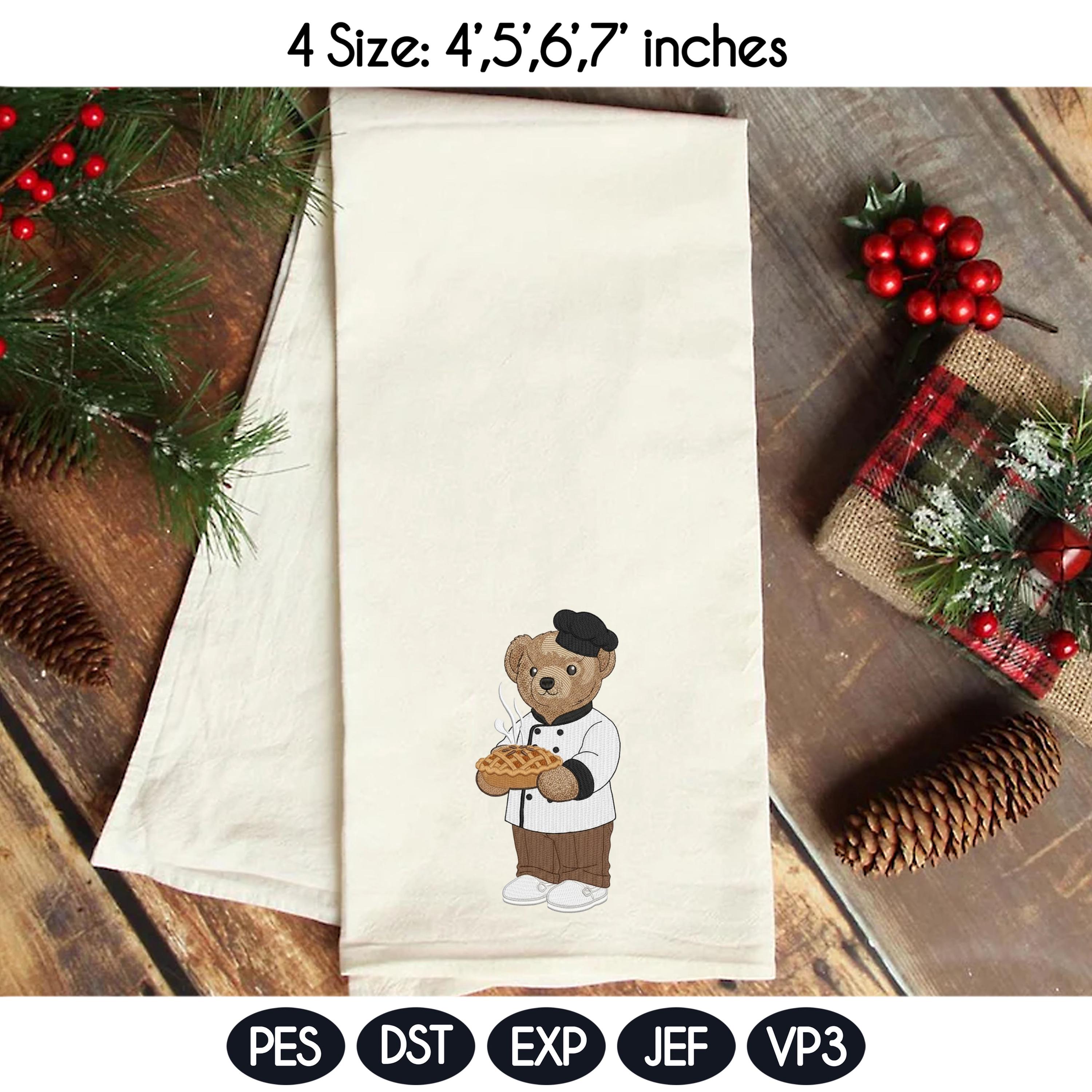 Teddy Bear Baker Embroidery Design, Baking and Cooking Bear Embroidery, Pastry Chef Machine File, Stylish Bear, 4 sizes, Digital Download - image 4