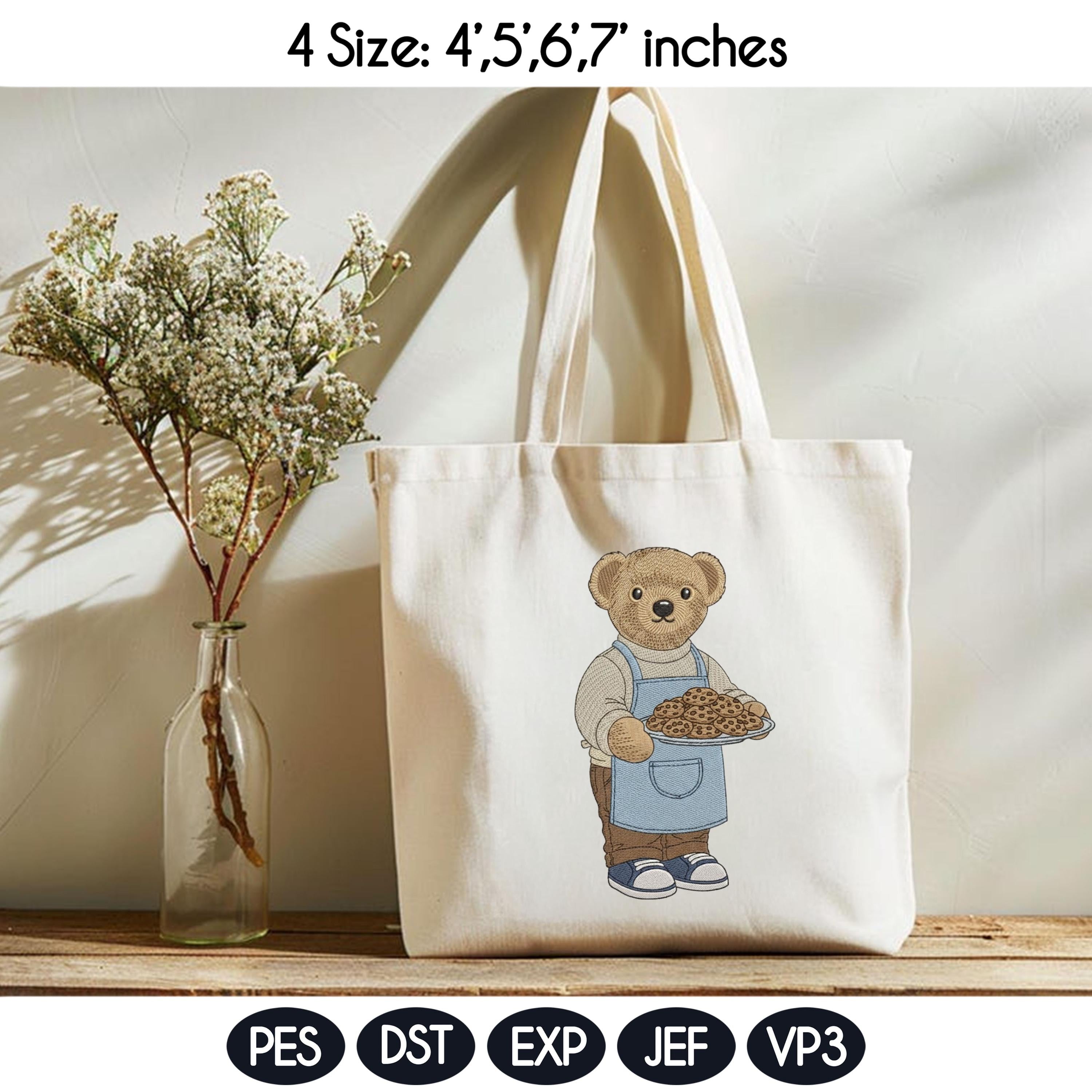 Teddy Bear Baker Embroidery Design, Baking and Cooking Bear Embroidery File, Pastry Chef Machine File, Fashion Bear, Digital Download - image 4