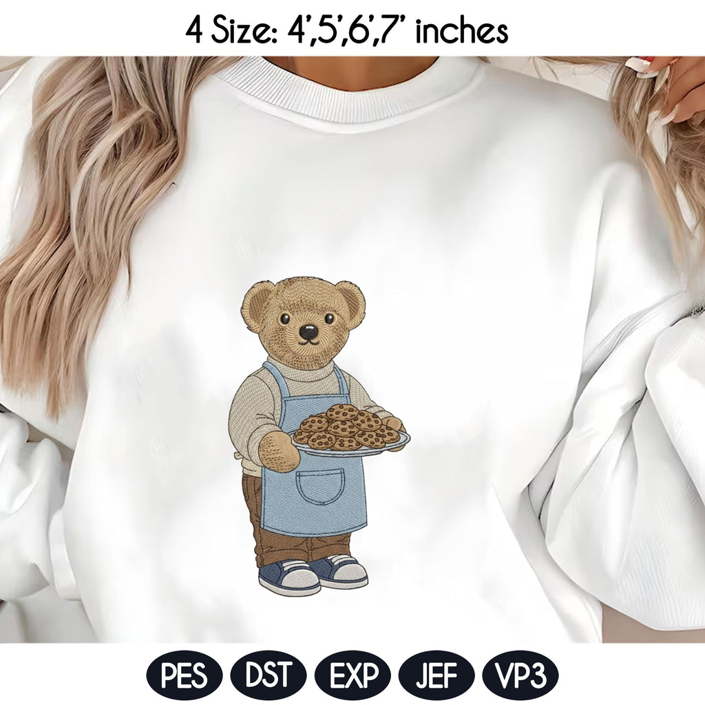Teddy Bear Baker Embroidery Design, Baking and Cooking Bear Embroidery File, Pastry Chef Machine File, Fashion Bear, Digital Download - image 3