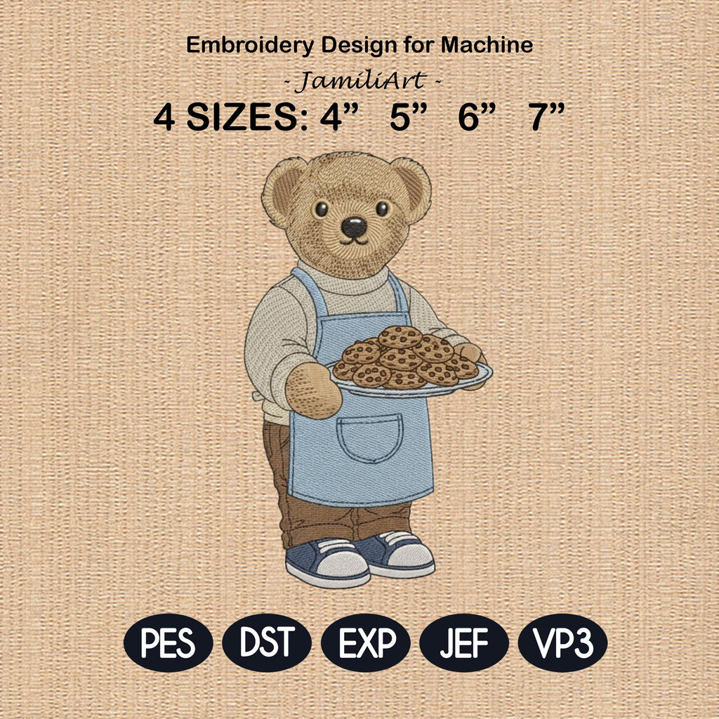 Teddy Bear Baker Embroidery Design, Baking and Cooking Bear Embroidery File, Pastry Chef Machine File, Fashion Bear, Digital Download