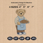 Teddy Bear Baker Embroidery Design, Baking and Cooking Bear Embroidery File, Pastry Chef Machine File, Fashion Bear, Digital Download