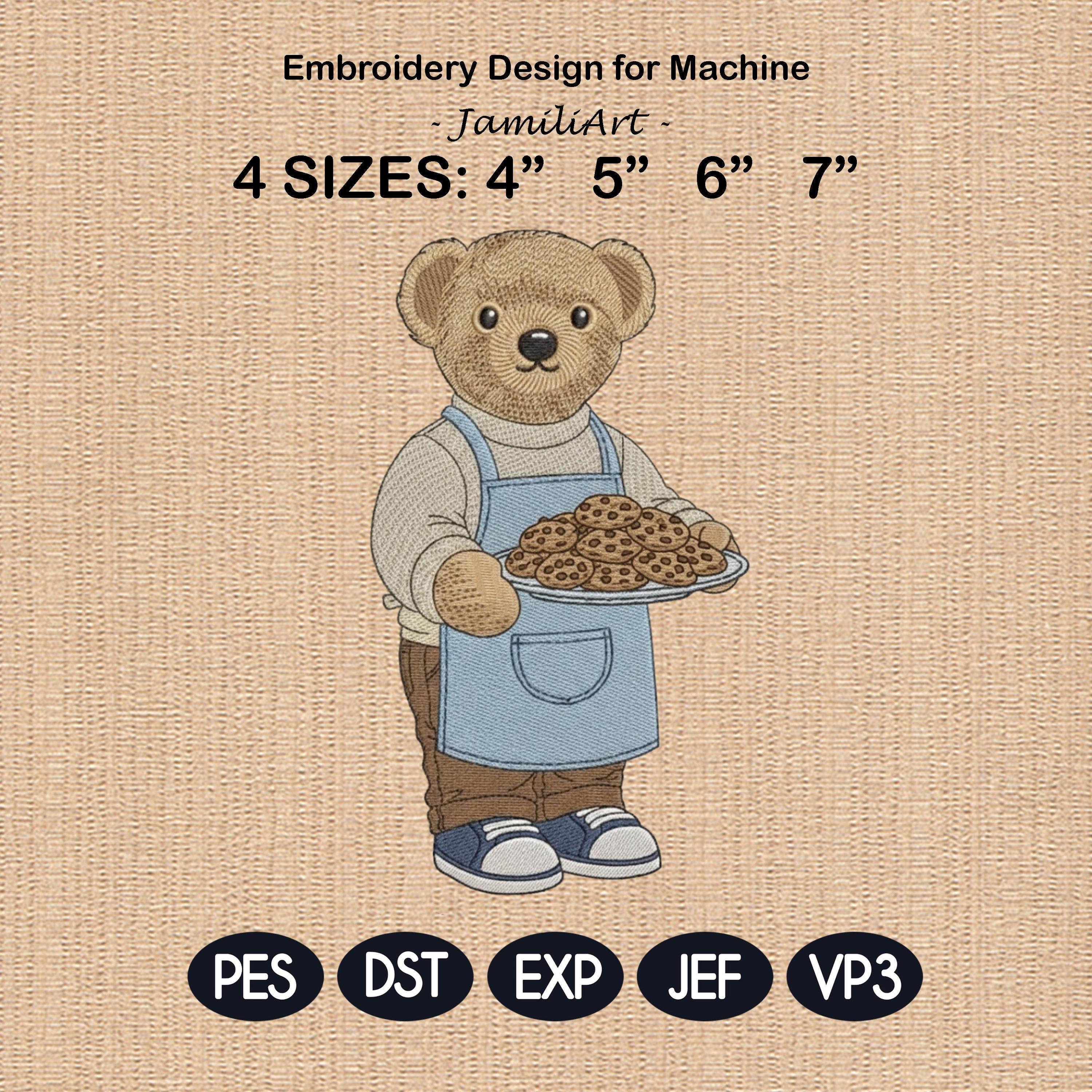 Teddy Bear Baker Embroidery Design, Baking and Cooking Bear Embroidery File, Pastry Chef Machine File, Fashion Bear, Digital Download