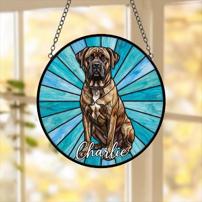 Custom Cane Corso Window Hanging Suncatcher, Dog Name Suncatcher Decor, Stained Glass Window Hanging Decoration, Gift For Dog Lover