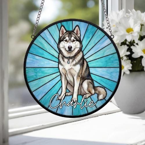 Custom Siberian Husky Window Hanging Suncatcher, Dog Name Suncatcher Decor, Stained Glass Window Hanging Decoration, Gift For Dog Lover - image 4