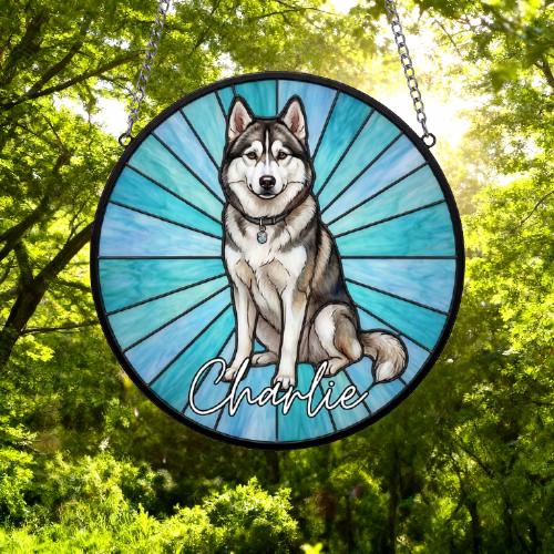 Custom Siberian Husky Window Hanging Suncatcher, Dog Name Suncatcher Decor, Stained Glass Window Hanging Decoration, Gift For Dog Lover - image 5