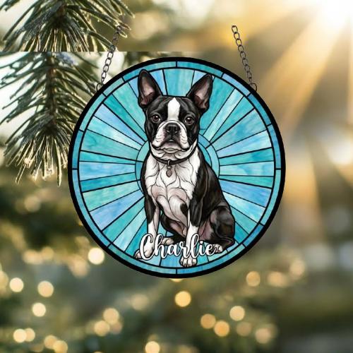 Custom Boston Terrier Window Hanging Suncatcher, Dog Name Suncatcher Decor, Stained Glass Window Hanging Decoration, Gift For Dog Lover - image 2