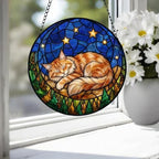 Custom Maine Coon Sleeping Cat Suncatcher, Stained Glass Window Hanging , Moon Starry Night Sun Catcher Gift for Cat Moms - image 3