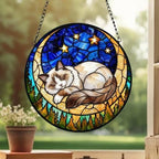 Custom Ragdoll  Sleeping Cat Suncatcher, Stained Glass Window Hanging , Moon Starry Night Sun Catcher Gift for Cat Moms - image 2