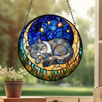 Custom British Shorthair Sleeping Cat Suncatcher, Stained Glass Window Hanging , Moon Starry Night Sun Catcher Gift for Cat Moms - image 3