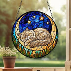 Custom Persian  Sleeping Cat Suncatcher, Stained Glass Window Hanging , Moon Starry Night Sun Catcher Gift for Cat Moms - image 3