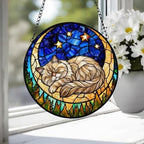 Custom Persian  Sleeping Cat Suncatcher, Stained Glass Window Hanging , Moon Starry Night Sun Catcher Gift for Cat Moms - image 4