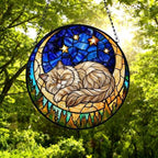 Custom Persian  Sleeping Cat Suncatcher, Stained Glass Window Hanging , Moon Starry Night Sun Catcher Gift for Cat Moms - image 5