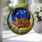 Custom Bengal  Sleeping Cat Suncatcher, Stained Glass Window Hanging , Moon Starry Night Sun Catcher Gift for Cat Moms - image 4
