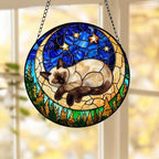Custom Siamese cat Sleeping Cat Suncatcher, Stained Glass Window Hanging , Moon Starry Night Sun Catcher Gift for Cat Moms - image 5