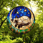 Custom Siamese cat Sleeping Cat Suncatcher, Stained Glass Window Hanging , Moon Starry Night Sun Catcher Gift for Cat Moms - image 4