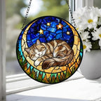 Custom American Shorthair cat Sleeping Cat Suncatcher, Stained Glass Window Hanging , Moon Starry Night Sun Catcher Gift for Cat Moms - image 3