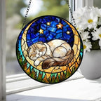 Custom Scottish Fold cat Sleeping Cat Suncatcher, Stained Glass Window Hanging , Moon Starry Night Sun Catcher Gift for Cat Moms - image 3