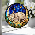 Custom Sphynx  cat Sleeping Cat Suncatcher, Stained Glass Window Hanging , Moon Starry Night Sun Catcher Gift for Cat Moms - image 4