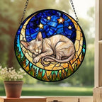 Custom Sphynx  cat Sleeping Cat Suncatcher, Stained Glass Window Hanging , Moon Starry Night Sun Catcher Gift for Cat Moms - image 3