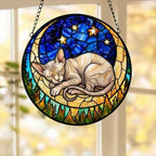 Custom Sphynx  cat Sleeping Cat Suncatcher, Stained Glass Window Hanging , Moon Starry Night Sun Catcher Gift for Cat Moms