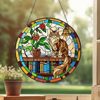 Custom Maine Coon Sun Catcher Cat Sitting On Bookshelf  ,Stained Glass Window Hanging Book Lover Gifts for Women Book Wall Decor Handmade - image 3