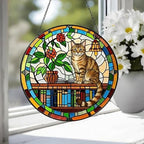 Domestic Shorthair  Sun Catcher Cat Sitting On Bookshelf  ,Stained Glass Window Hanging Book Lover Gifts for Women Book Wall Decor Handmade - image 4