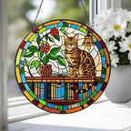 Custom Bengal  Sun Catcher Cat Sitting On Bookshelf  ,Stained Glass Window Hanging Book Lover Gifts for Women Book Wall Decor Handmade - image 3