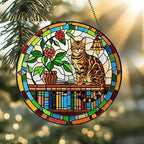 Custom Bengal  Sun Catcher Cat Sitting On Bookshelf  ,Stained Glass Window Hanging Book Lover Gifts for Women Book Wall Decor Handmade - image 2