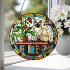 Custom Siamese Sun Catcher Cat Sitting On Bookshelf  ,Stained Glass Window Hanging Book Lover Gifts for Women Book Wall Decor Handmade - image 3