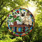 Custom Siamese Sun Catcher Cat Sitting On Bookshelf  ,Stained Glass Window Hanging Book Lover Gifts for Women Book Wall Decor Handmade - image 4