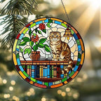 Custom Scottish Fold Sun Catcher Cat Sitting On Bookshelf  ,Stained Glass Window Hanging Book Lover Gifts for Women Book Wall Decor Handmade - image 2