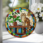 Custom Scottish Fold Sun Catcher Cat Sitting On Bookshelf  ,Stained Glass Window Hanging Book Lover Gifts for Women Book Wall Decor Handmade - image 3