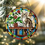 American Shorthair Sun Catcher Cat Sitting On Bookshelf  ,Stained Glass Window Hanging Book Lover Gifts for Women Book Wall Decor Handmade - image 2