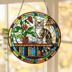American Shorthair Sun Catcher Cat Sitting On Bookshelf  ,Stained Glass Window Hanging Book Lover Gifts for Women Book Wall Decor Handmade