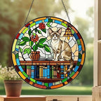 Custom Devon Rex Sun Catcher Cat Sitting On Bookshelf  ,Stained Glass Window Hanging Book Lover Gifts for Women Book Wall Decor Handmade - image 3