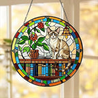 Custom Devon Rex Sun Catcher Cat Sitting On Bookshelf  ,Stained Glass Window Hanging Book Lover Gifts for Women Book Wall Decor Handmade