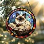 Custom Stained Glass Window Hanging Ragdoll  Cat Reading ,  Sun Catcher Home Decor,  Lost Pets Gift - image 4