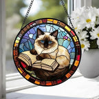 Custom Stained Glass Window Hanging Ragdoll  Cat Reading ,  Sun Catcher Home Decor,  Lost Pets Gift - image 3