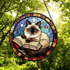 Custom Stained Glass Window Hanging Ragdoll  Cat Reading ,  Sun Catcher Home Decor,  Lost Pets Gift - image 2