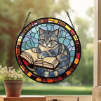 Custom Stained Glass Window Hanging British Shorthair Cat Reading ,  Sun Catcher Home Decor,  Lost Pets Gift - image 3
