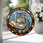 Custom Stained Glass Window Hanging British Shorthair Cat Reading ,  Sun Catcher Home Decor,  Lost Pets Gift - image 4