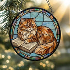 Custom Stained Glass Window Hanging Persian Cat Reading ,  Sun Catcher Home Decor,  Lost Pets Gift - image 2
