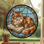Custom Stained Glass Window Hanging Persian Cat Reading ,  Sun Catcher Home Decor,  Lost Pets Gift - image 3