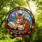 Custom Stained Glass Window Hanging Bengal  Cat Reading ,  Sun Catcher Home Decor,  Lost Pets Gift - image 5