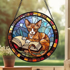 Custom Stained Glass Window Hanging Sphynx Cat Reading , Sun Catcher Home Decor,  Lost Pets Gift - image 3