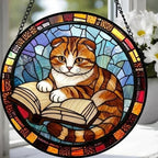 Custom Stained Glass Window Hanging Scottish Fold Cat Reading , Sun Catcher Home Decor,  Lost Pets Gift - image 4