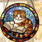 Custom Stained Glass Window Hanging Scottish Fold Cat Reading , Sun Catcher Home Decor,  Lost Pets Gift